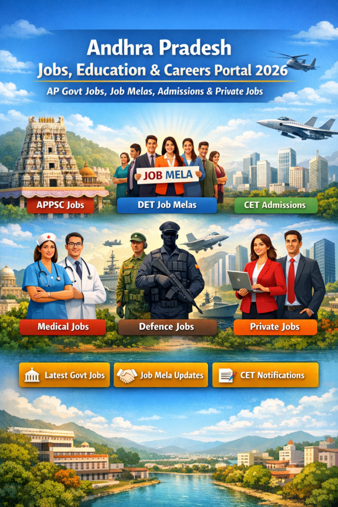 Andhra Pradesh Jobs, Education & Careers Portal 2026 – AP Govt Jobs, Job Melas, Admissions & Private Jobs