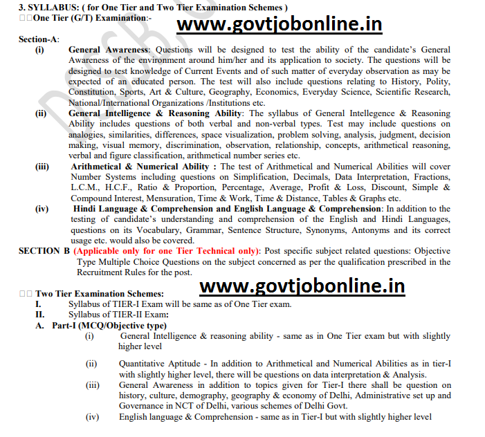 DSSSB Exam Syllabus for Tier 1, Tier 2