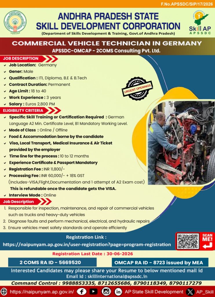 PSSDC Commercial Vehicle Technician Jobs in Germany 2026  Apply Online