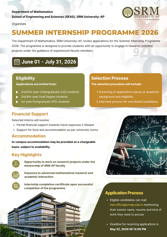SRM University AP Summer Internship Programme 2026  Research Internship for UG & PG Students